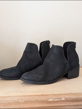 Steve Madden Black Slit Faux Suede Ankle Booties